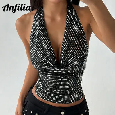 Anfilia – haut sexy pour femmes, style Y2K, coupe ajustée, débardeur intérieur, style Y2K à la mode