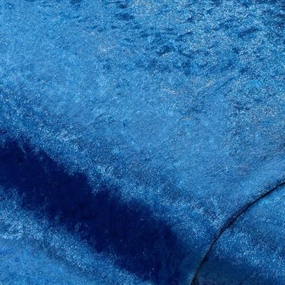 Tissu velours structuré extensible uni, bleu