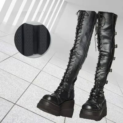 Bottes longues compensées pour femmes, bottes au-dessus du genou, bottes à plateforme haute cosplay, bottes gothiques à talons hauts, Orifice, automne, hiver, nouveau