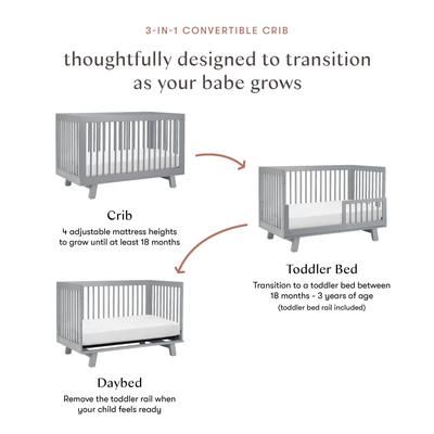 Babyletto Hudson 3-in-1 Convertible Crib with Toddler Bed Conversion Kit - Grey