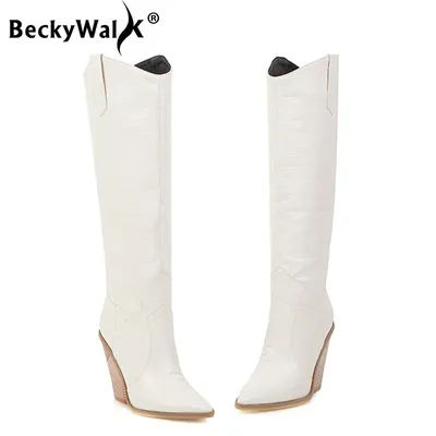 Faux cuir genou bottes hautes pour femmes bout pointu talon haut femme bottes nouveau hiver personnalisé femme chaussures longs chaussons WSH3458