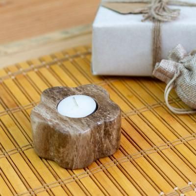 'Spring-Inspired Floral Brown Marble Tealight Candleholder'