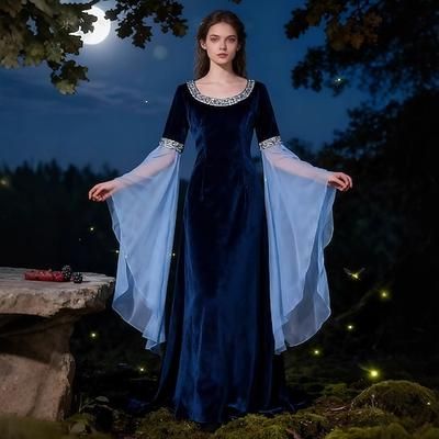 Medievale Rinascimento Vestito Costume di fantasia Lunghe Elfo Cavaliere Celtico Abiti reali Costume Per donna Fantasia Halloween Carnevale Performance LARP Fiera Rinascimentale Adulti Vestito