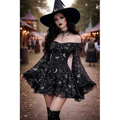 Medievale Steampunk Vestito Costume di fantasia Lunghe Strega Vampiro Costume Per donna Fantasia Halloween Carnevale Performance LARP Fiera Rinascimentale Adulti Vestito