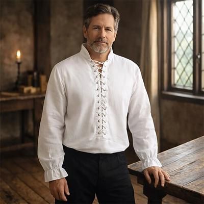 Gotico Medievale Rinascimento Camicia Lunghe Vichingo Ranger Allacciato Costume Per uomo Vichingo Halloween Carnevale Fiera Rinascimentale LARP Adulti Camicia