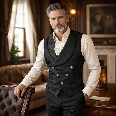 Gotico Vittoriano Medievale Gilet Senza maniche Vampiro Gentiluomo Nobile Jacquard Aderente Svasato Costume Per uomo Reale Halloween Carnevale Fiera Rinascimentale LARP Adulti Gilet