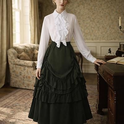 Set Elegante Medievale Rinascimento Lunghezza alla caviglia Gonna Blusa / Camicia Lunghe Principessa Gentildonna Linea ad A Costume Per donna Fantasia Natale Halloween Fiera Rinascimentale LARP Adulti