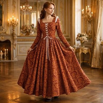 Medievale Rinascimento Lunghezza al pavimento Vestito Lunghe Principe Regina Linea ad A Costume Per donna Reale Halloween Carnevale Mascherata Fiera Rinascimentale LARP Adulti Vestito