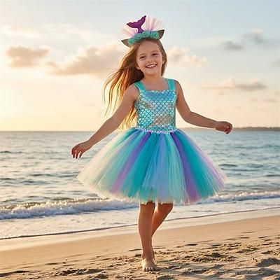 Sirena Principessa Vestito Tutu Costume per festa a tema Film Cosplay for Ragazze Bambini Carnevale Mascherata Settimana del libro Vacanza Feste Ferie