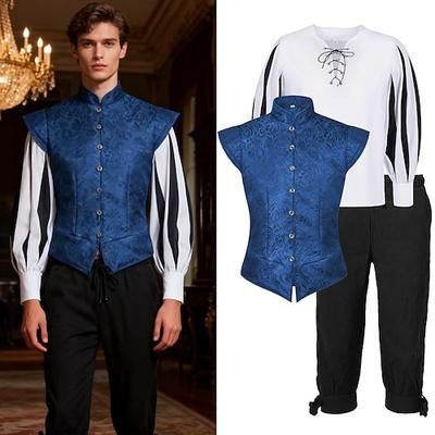 Medievale Rinascimento Costume di fantasia Cavaliere Cavaliere Celtico Abiti reali Costume Per uomo Fantasia Halloween Carnevale Performance LARP Fiera Rinascimentale Adulti Gilet Camicia Pantaloni