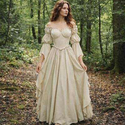 Retrò Vintage Medievale Rinascimento Lunghezza al pavimento Vestito Elfo Costume Per donna Halloween Carnevale Mascherata Fiera Rinascimentale Festa a tema retrò Adulti Vestito