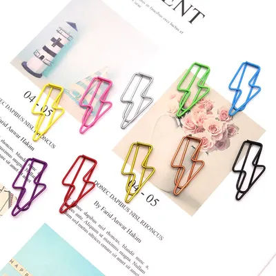 20pcs Lightning Shape Paper Clip Office Stationery Colored Paper Folder File Classification Iron Paper Clip Stationery