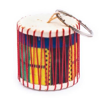 'Classic Leather-Accented Drum Shaker Keychain Made in Ghana'