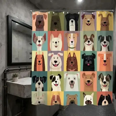 cute pet day shower curtain from pet market series with hooks for bathtub bathroom home decor Enhance spatial aesthetics