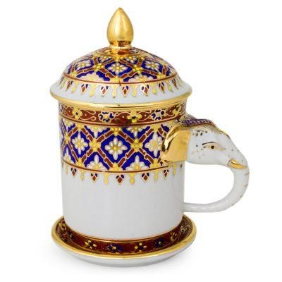 Benjarong porcelain mug, 'Thai Elixir'