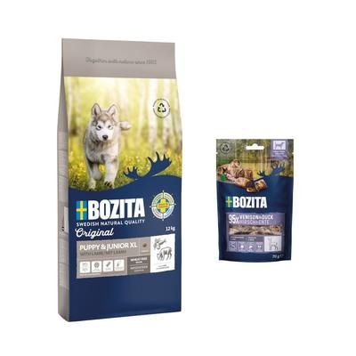 12 kg Bozita Original + 2 x 70 g Meaty Bites gratis! - Puppy & Junior XL con Agnello - senza frumento