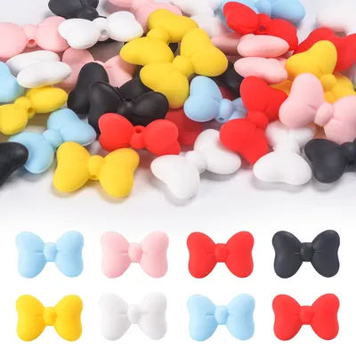 LOFCA 6PCS Silicone Bowknot Beads For Jewelry Making To Make Bracelets DIY Necklace Jewelry Accessories For Baby Teething