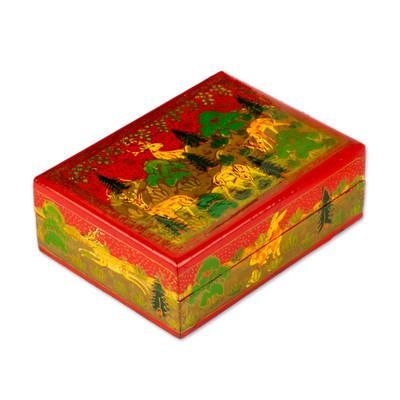 'Hand-Painted Wood Papier Mache Decorative Box from India'