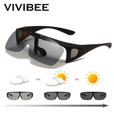 VIVIBEE pêche photochromique polarisé rabattable lunettes de soleil hommes en plein air UV400 Vision nocturne conduite carré changement de couleur lunettes