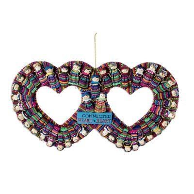 Connected Hearts,'Cotton Worry Doll Double Heart Wreath From Guatemala'
