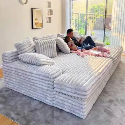 king-size customizable boneless couch Modern luxury design muebles frameless sofa Cream style design couch living room furniture
