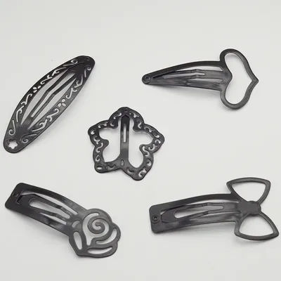 20PCS Black Filigree Star Hair Clips for Girls 7cm Floral Bows Head Metal Snap Hairpins Heart Side Hairgrips Barrettes
