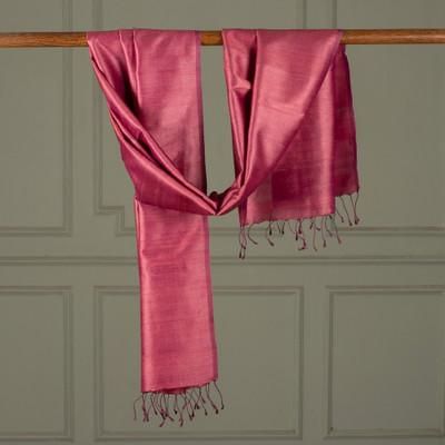 Holiday Pink,'Hand-Loomed 100% Silk Shawl in Pink Shade with Fringes'