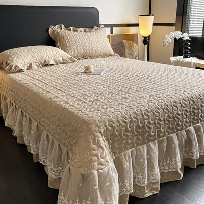 Pure Color Bed Cover for Bed Soft Double Bedspread with Ruffles Mattress Topper With Lace покрывало на кровать