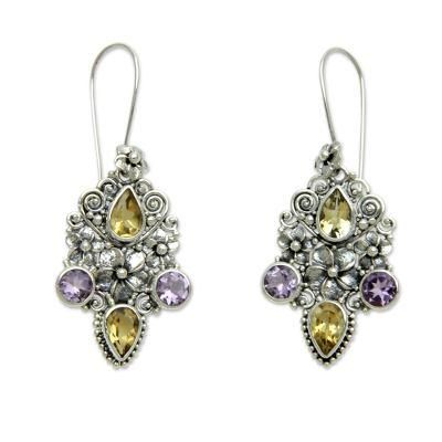 Secret Garden,'Balinese Citrine and Amethyst Silver Earrings'
