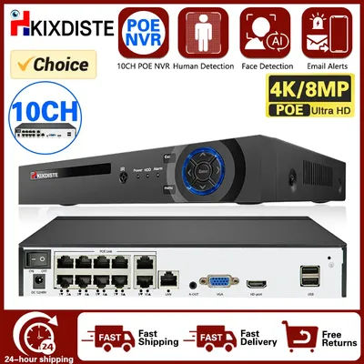 4K 10CH POE Smart NVR (1080p/3MP/4MP/5MP/6MP/8MP/4K) POE Network Video Recorder Supports up to 10 x 8MP/4K IP Camera 8 Channel