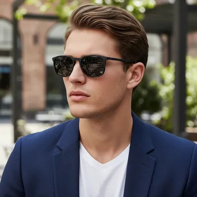 Nouvelles lunettes de soleil simples à monture noire mate avec protection UV, adaptées à un usage quotidien. 3234