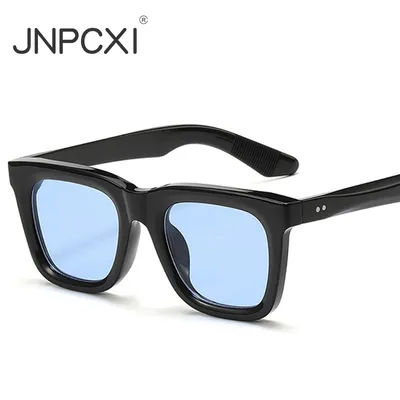 JNPCXI Nouvelles Lunettes de Soleil Carrées à Rivets pour Femmes, Verres Noirs et Bleus, Monture Tendance à Verres Transparents, Lunettes de Soleil pour Hommes UV400