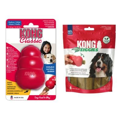 KONG Classic - KONG M (8,8 cm) + Kong Ziggies Enhanced Taglia M/L (227 g)