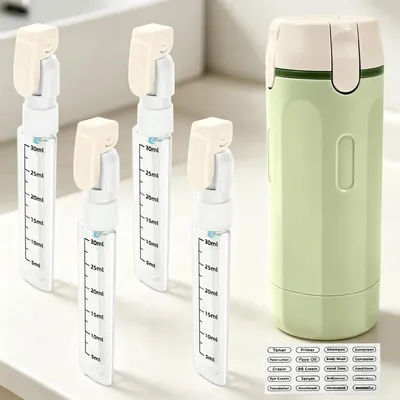 4 In 1 Emulsion Dispenser Bottle Portable Refillable Leakproof Container with Labels Travel Dispenser Bottle For Shampoo