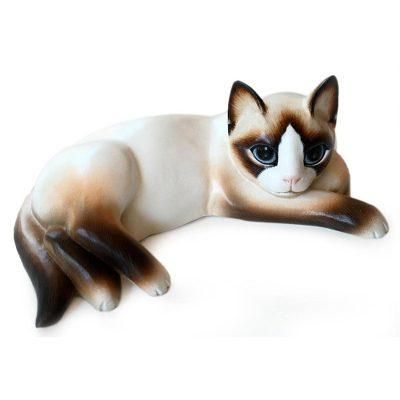 Wood statuette, 'Thoughtful Cat'