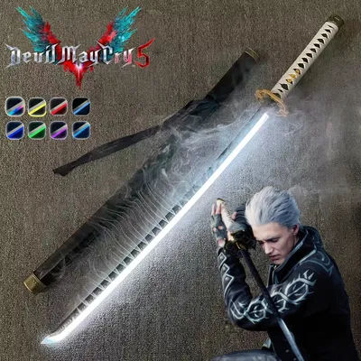 40inch Devil May Cry V Vergil LED Mist Katana Sword Original Sabre Wood Vapor Schwert Vapour Cosplay Accessories Prop Toy Gift