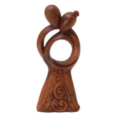 Hugging,'Handmade Romantic Suar Wood Statuette'