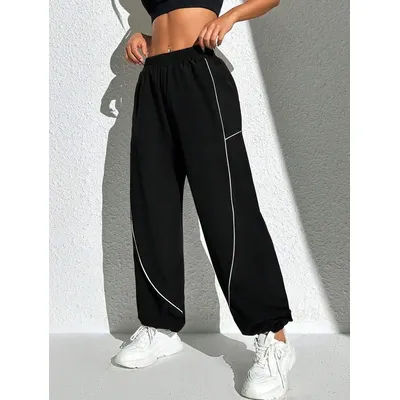 Nouveau pantalon de sport décontracté à taille haute pour femme, coupe ample, rayé, amincissant, avec revers, pour le yoga et les loisirs