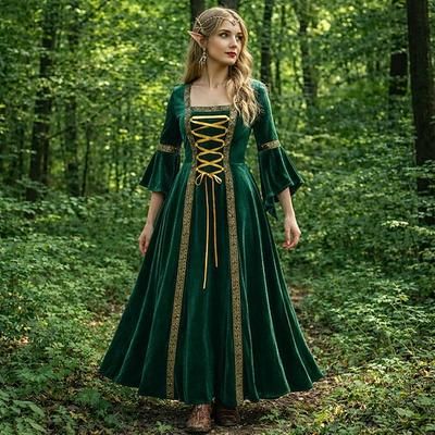 Retrò Vintage Medievale Rinascimento Lunghezza al pavimento Vestito Lunghe Costume Per donna Halloween Carnevale Mascherata Fiera Rinascimentale Festa a tema retrò Adulti Vestito