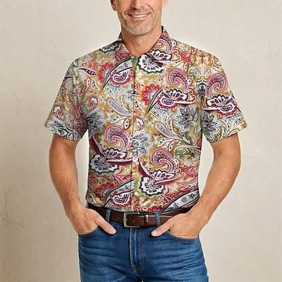 Retrò Vintage Hippie Anni '70 Camicia Maniche corte Hippie Paisley Retrò Etnico Costume Per uomo Festival Musicale Feste Abbigliamento quotidiano Adulti Camicia Primavera Estate