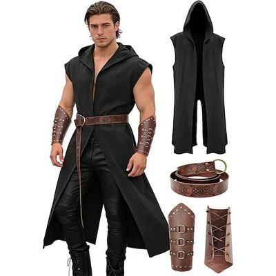Retrò Vintage Medievale Rinascimento Cintura in Vita Mantello con Cappuccio Parabraccia Senza maniche Arciere Ranger Tinta unica Costume Per uomo Fantasia Mascherata Feste Fiera Rinascimentale LARP