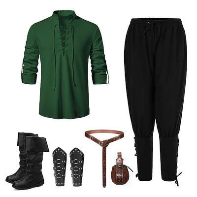 Medievale Rinascimento 17° secolo Lunghezza media Blusa / Camicia Costume Cosplay A stivale Pirata Cavaliere Vichingo Cavaliere Celtico Coulisse Tinta unita Costume Per uomo Vichingo Fantasia