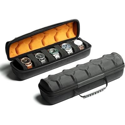 Custodia da viaggio con 5 scomparti per orologi (fodera in microfibra marrone / fodera in microfibra nera opzionale), scatola e organizer portatile per orologi da polso e smartwatch.