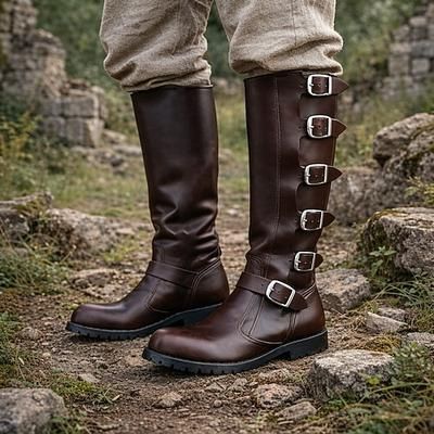 Retrò Vintage Medievale Rinascimento A stivale Guerriero Cavaliere Ranger Fibbia Costume Per uomo Costumi da pirata Halloween Carnevale Fiera Rinascimentale Festa a tema retrò Adulti Scarpe