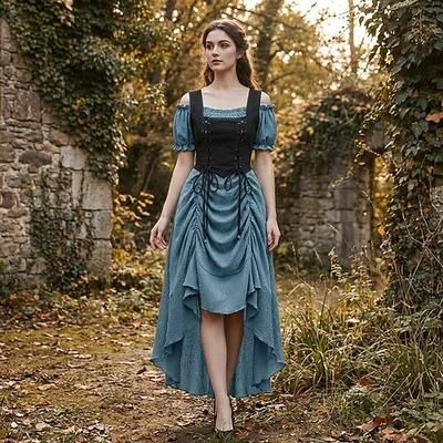 Medievale Rinascimento Fiabesco Vestito Maniche corte Principessa Fata Allacciato Collo quadrato Costume Per donna Fantasia Halloween Carnevale Mascherata Fiera Rinascimentale Festa a tema retrò