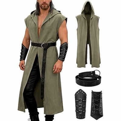 Retrò Vintage Medievale Rinascimento Cintura in Vita Mantello con Cappuccio Parabraccia Senza maniche Arciere Ranger Tinta unica Costume Per uomo Fantasia Mascherata Feste Fiera Rinascimentale LARP