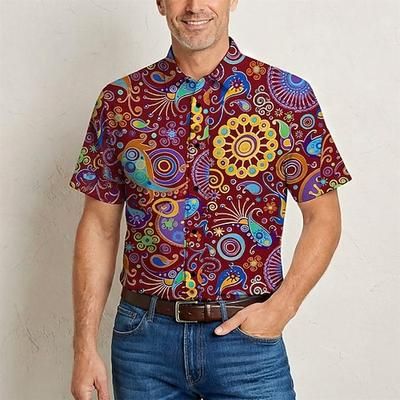 Retrò Vintage Hippie Anni '70 Camicia Maniche corte Hippie Paisley Etnico Costume Per uomo Festival Musicale Feste Abbigliamento quotidiano Adulti Camicia Primavera Estate