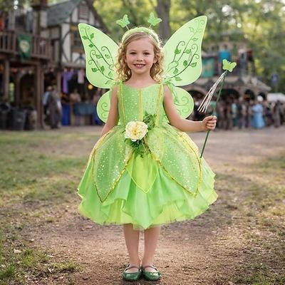 Set Medievale Rinascimento Elegante Lunghezza al ginocchio Vestito Ali Accessori con accessori Senza maniche Fata Farfalla Costume Ragazze Fantasia Halloween Carnevale Feste Fiera Rinascimentale
