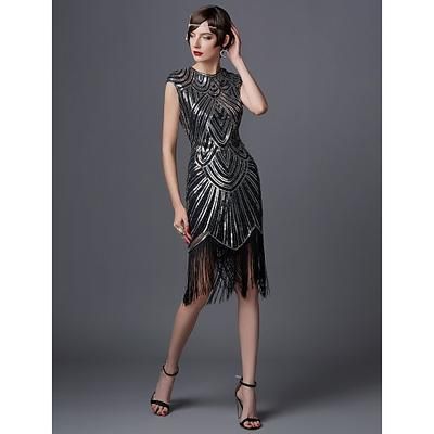 Anni Ruggenti Anni 1920 Lunghezza al ginocchio Vestito Abito Flapper Abito da Ballo Cortissima Il grande Gatsby Charleston Paillettes Patchwork Scollo Tondo Costume Per donna Balli di fine anno Festa