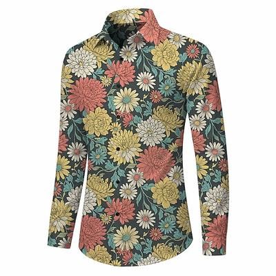 Retrò Vintage Anni '70 Camicia Camicia Aloha Lunghe Hippie Floreale Costume Per uomo Mascherata Festival Musicale Feste Abbigliamento quotidiano Adulti Camicia